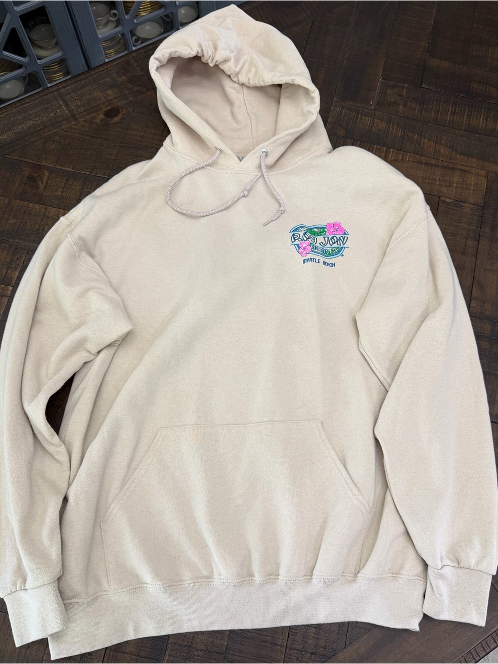 Ron Jon Cream Hooded Sweatshirt with Small Surf Logo